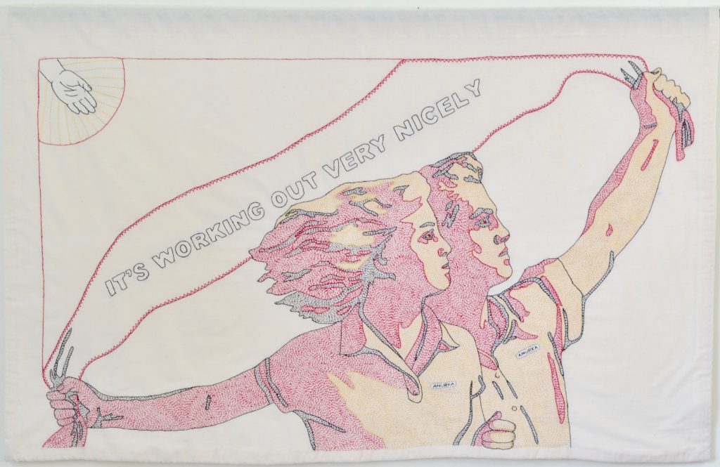 Needling the Regime: Nicely/32" x 49"/hand-embroidery on textile