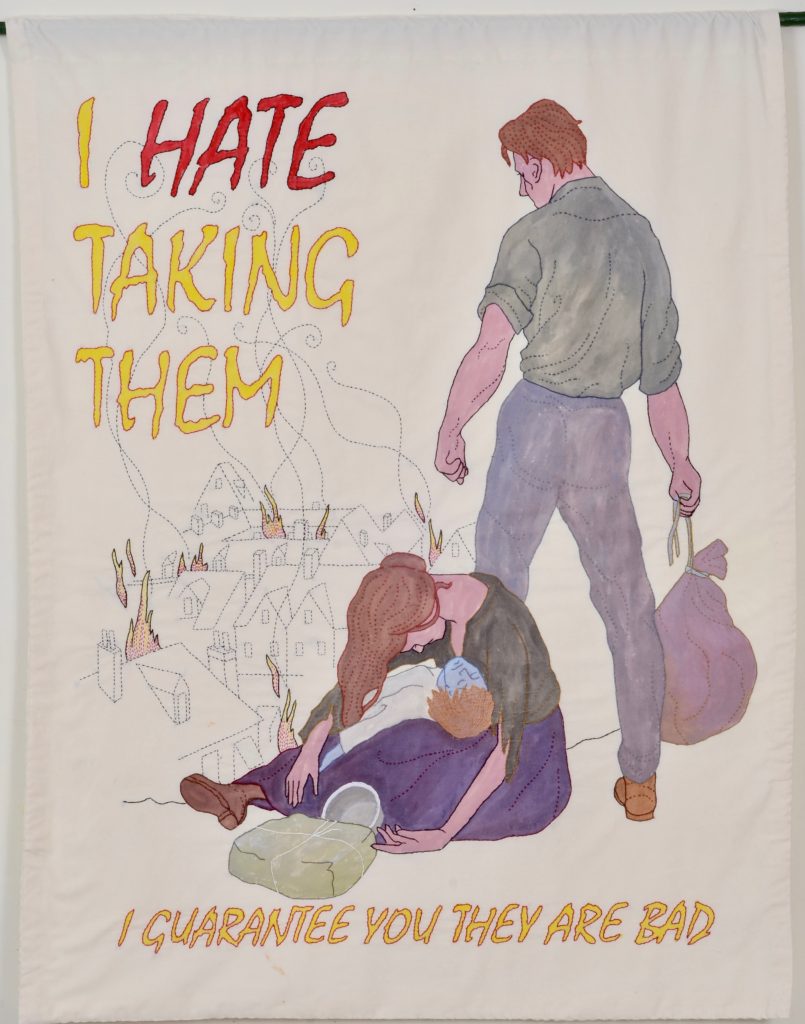 Needling the Regime: Hate/44" x 34/ hand-embroidery on textile