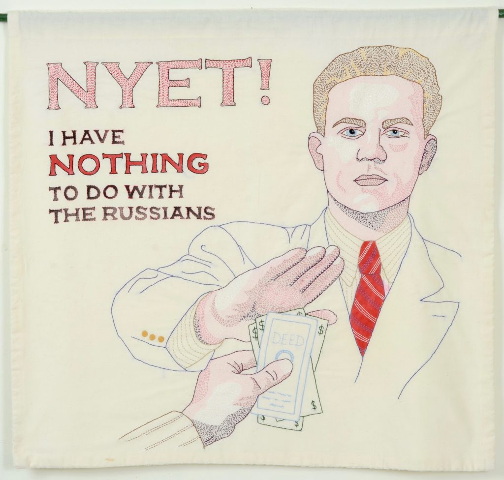 Needling the Regime: Nyet/31" x 33"/hand-embroidery on textile