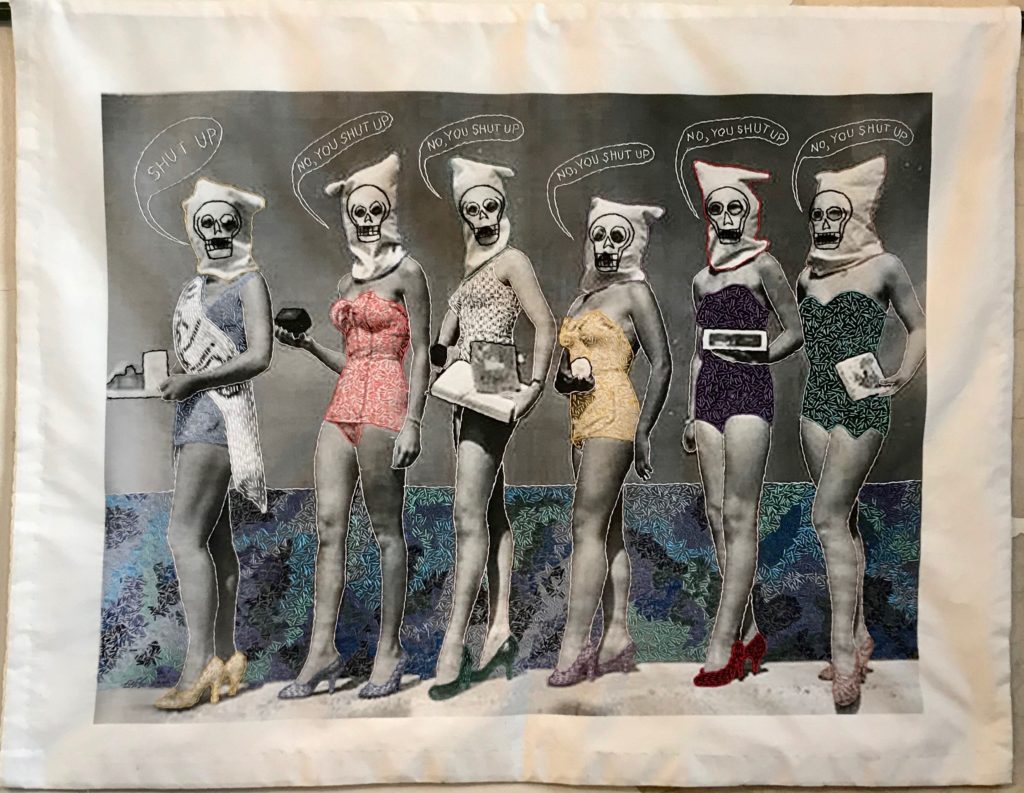 Vintage Memento Mori:Bathing Beauties/hand-embroidery on printed textile/27 x 36